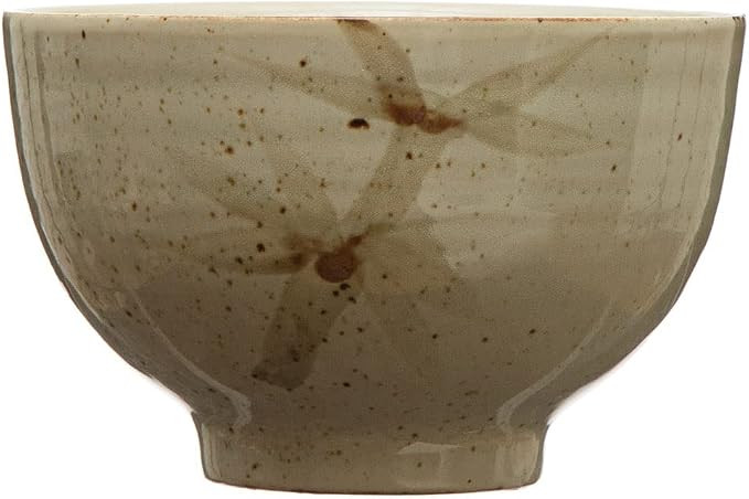 Bloomingville Stoneware Hand-Painted Bamboo, Reactive Glaze Bowl, 5" L x 5" W x 3" H, Cream (AH24... | Amazon (US)