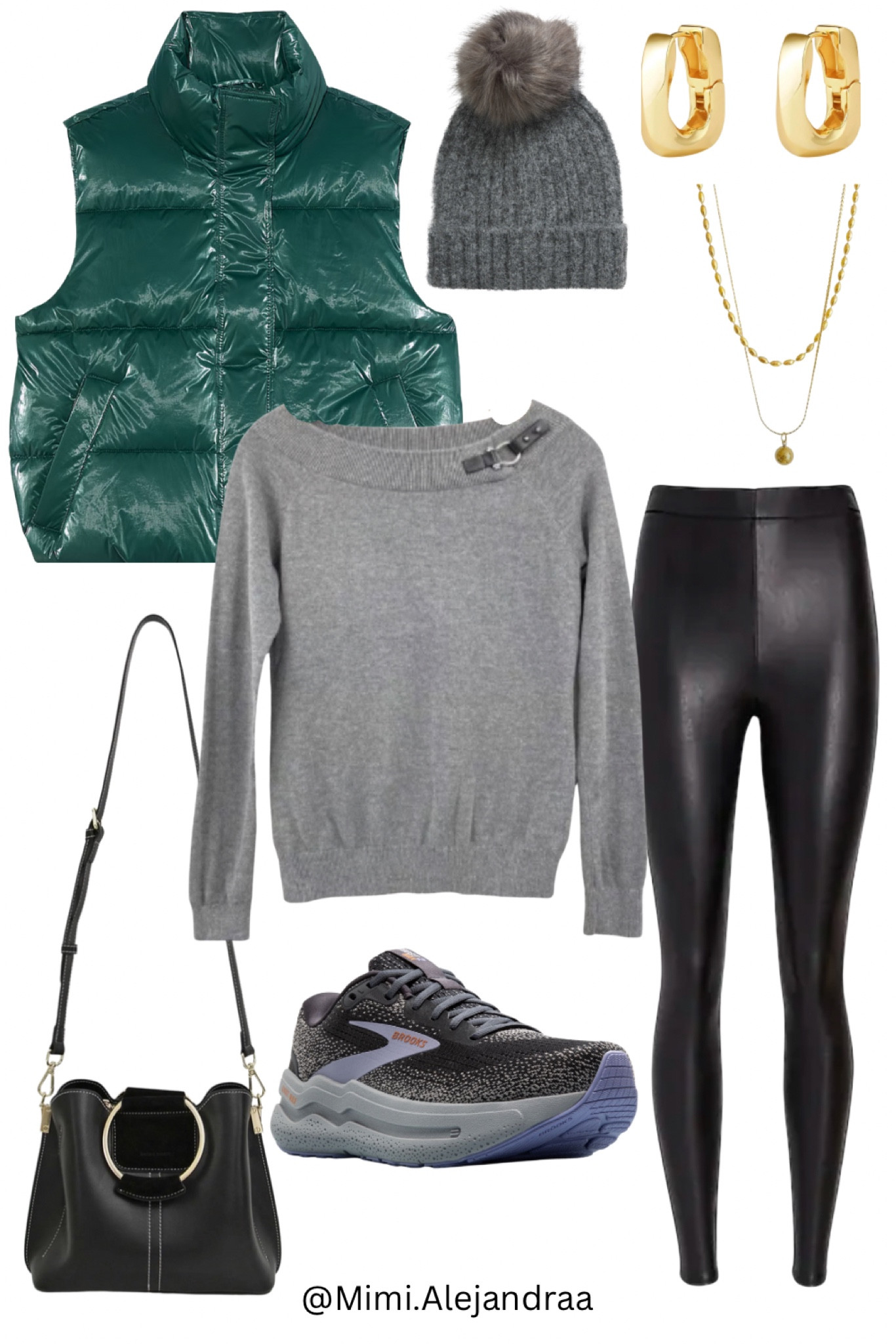 Vacation Outfits. Rushing through the airport from cold in this travel inspo. Puffer vest, long sleeve knit with black leggings and trainers. Finish with black bag, layered necklace and gold earrings .

#LTKSeasonal #LTKActive #LTKTravel