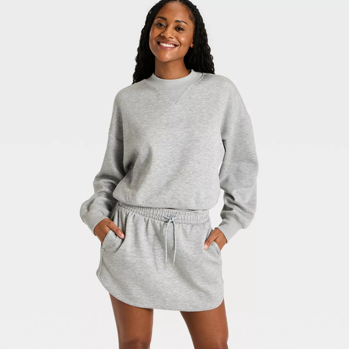 Women's Airy Sleek Pique Crewneck Sweatshirt - All In Motion™ Heathered Gray S | Target