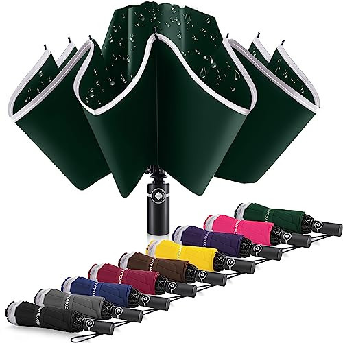 Bodyguard Inverted Umbrella Large Windproof Umbrellas for Rain Sun Travel Umbrella Compact with Reflective Stripe, Green-54 INCH | Amazon (US)