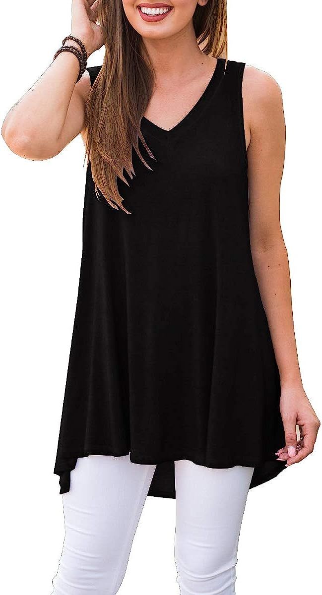 AWULIFFAN Women's Summer Sleeveless V-Neck T-Shirt Tunic Tops Blouse Shirts | Amazon (US)