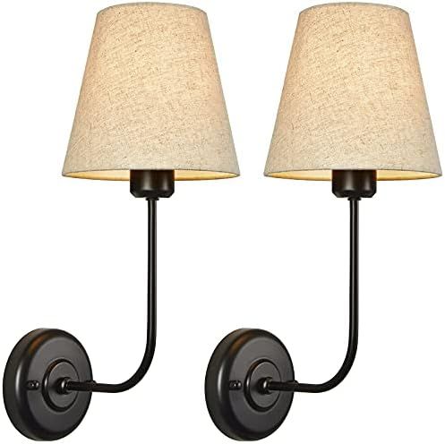 Passica Decor Set of 2 pcs Vintage Industrial Wall Sconce Light Fixture with Flared Linen Fabric ... | Amazon (US)