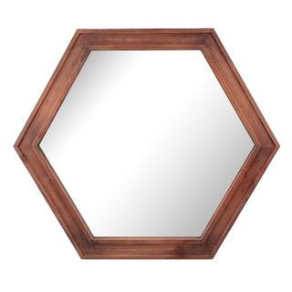21in x 24in Traditional Hexagon Redwood Stained Wood Framed Accent Mirror | The Home Depot