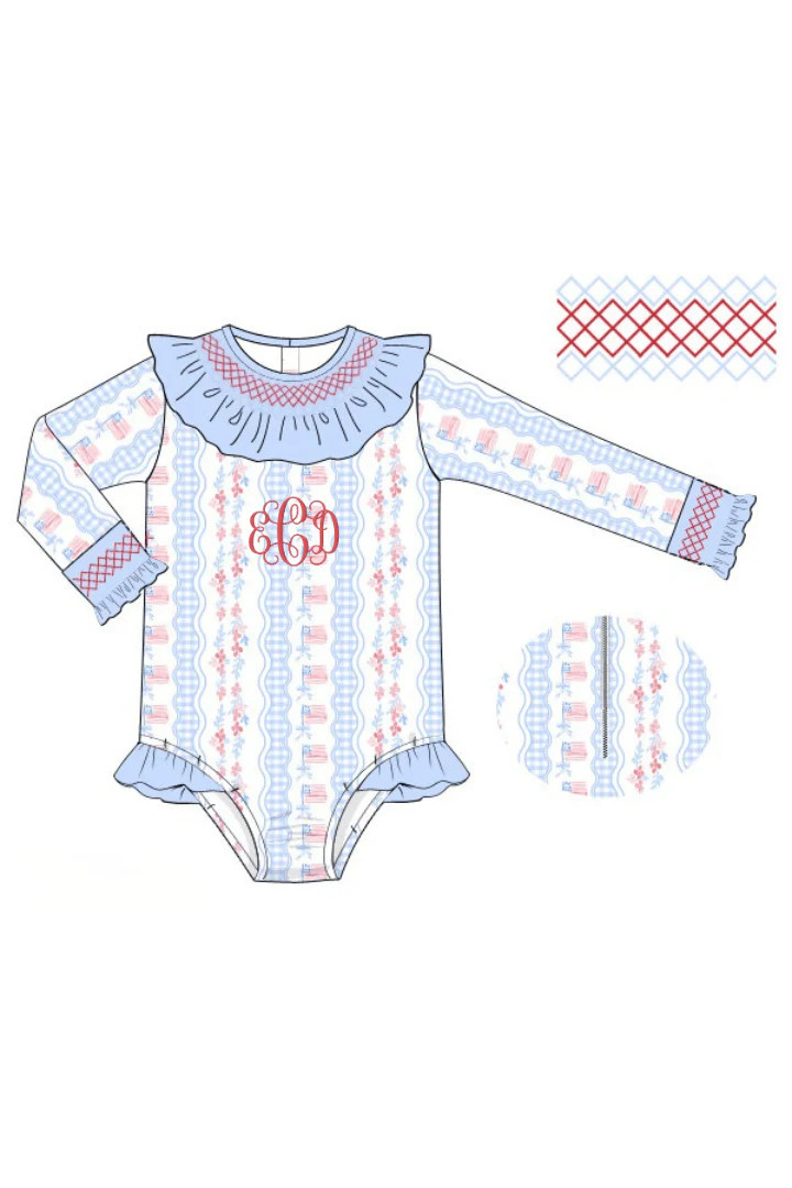 Pre-Order Smocked American Flag Swimsuit | The Smocked Flamingo