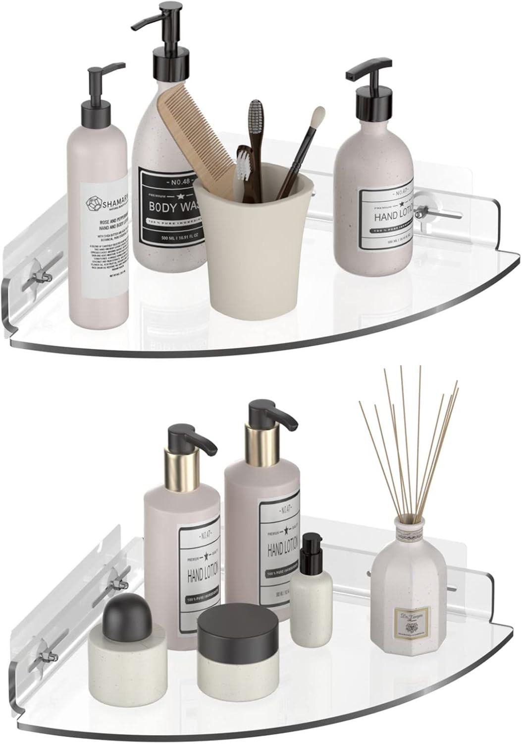 GeekDigg 2 Pack Corner Shower Caddy, Transparent Acrylic Shower Shelves, Wall Mounted No Drilling... | Amazon (US)