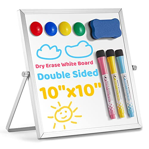Small Dry Erase Board, 10" X 10" Small Whiteboard with Stand, Portable Magnetic Tabletop Erase Board for Kids Drawing, Desktop for Students Kids Home Office | Amazon (US)