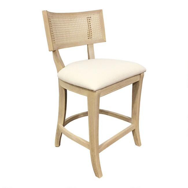 Wood and Linen Cane Back Jakob Counter Stool | World Market