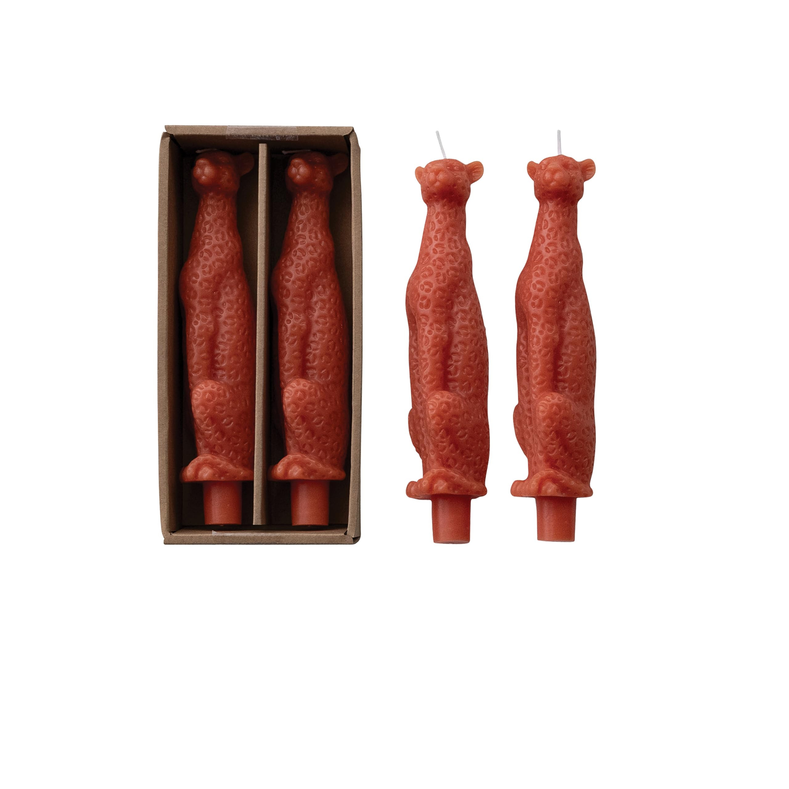 Creative Co-Op 2-Piece Leopard Shaped Unscented Taper Candles, Coral Color | Amazon (US)