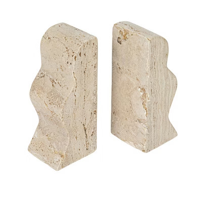Storied Home Decorative Travertine Wave Bookends, Natural | Target