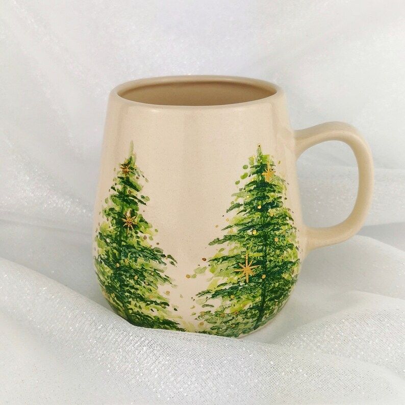 24k Gold Ceramic Christmas Tree Mug, Holiday Gift Ideas, Wheel Thrown Pottery Cup, Handmade Stone... | Etsy (US)