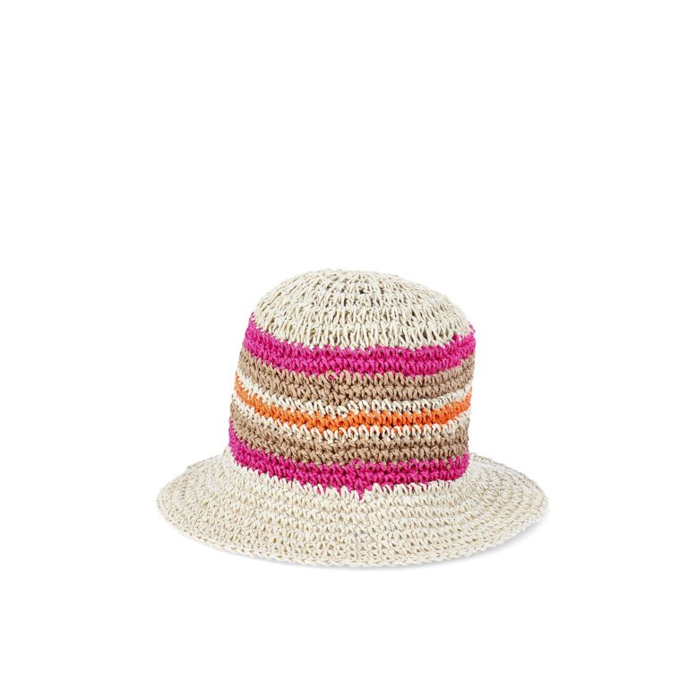 No Boundaries Straw Bucket Hat, Pink Orange Stripe, Women's | Walmart (US)