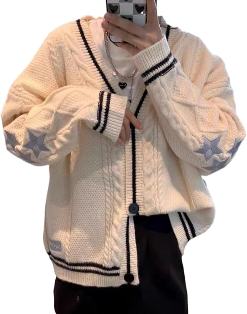 Women's Cardigan Star Embroidery Knit Open Front Cardigan V Neck Long Sleeve Oversized Button Swe... | Amazon (US)