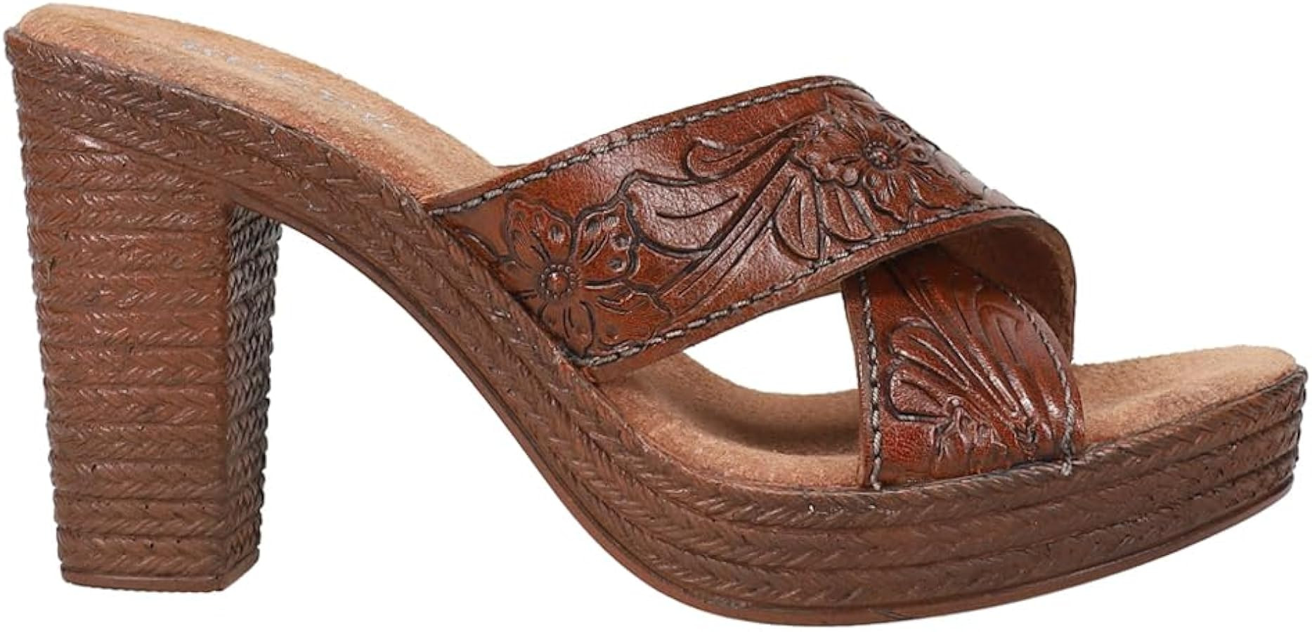 Roper Womens Mika Floral Embossed Block Casual Sandals Casual High Heel 3" & Up - Brown | Amazon (US)