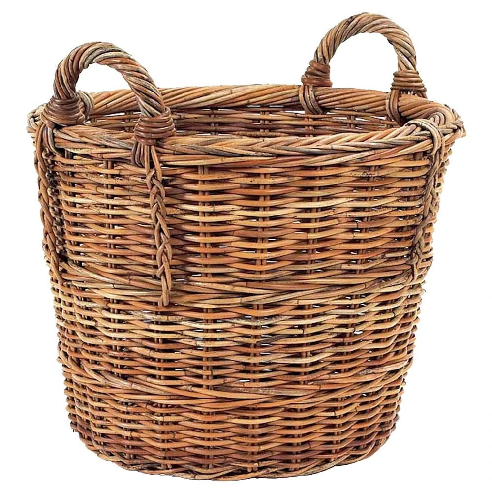 Camilla Coastal Beach Natural Handwoven Rattan Floor Log Basket | Kathy Kuo Home
