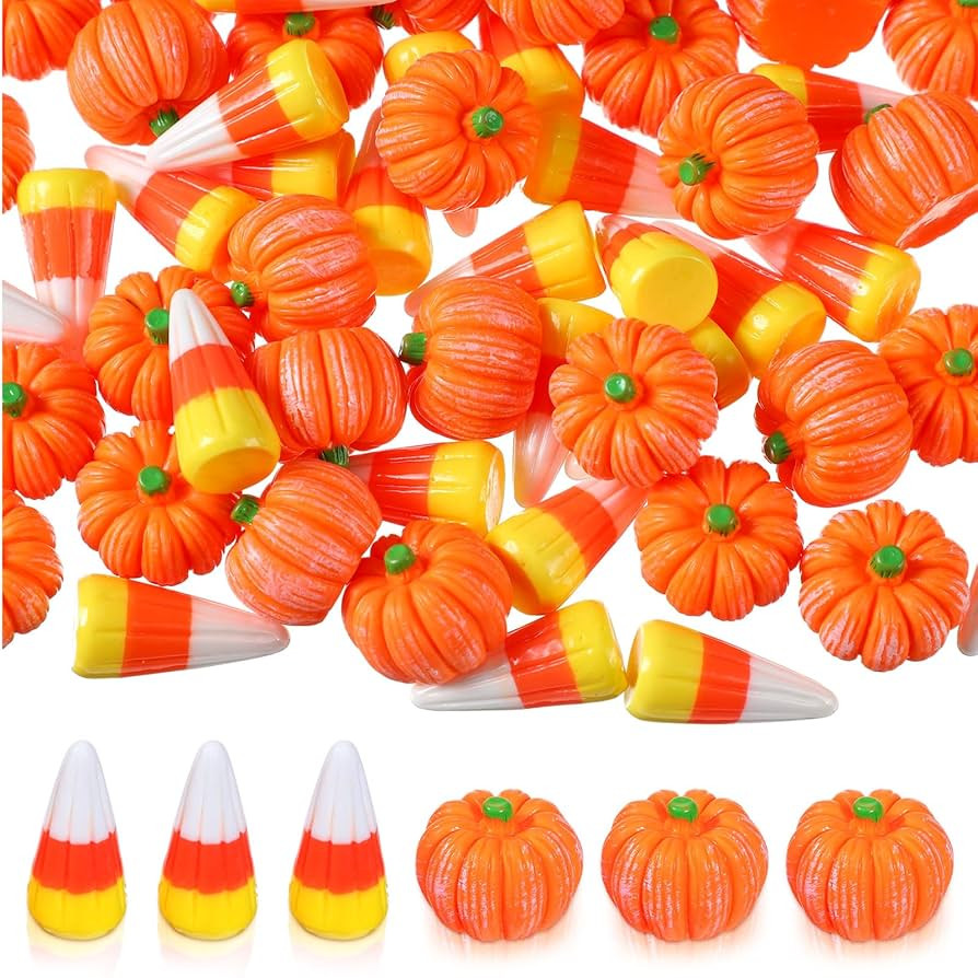 Wettarn 60 Pcs Fake Candy Corn Pumpkin Fall Resin Mini Pumpkin Halloween Resin Charms for Craft M... | Amazon (US)