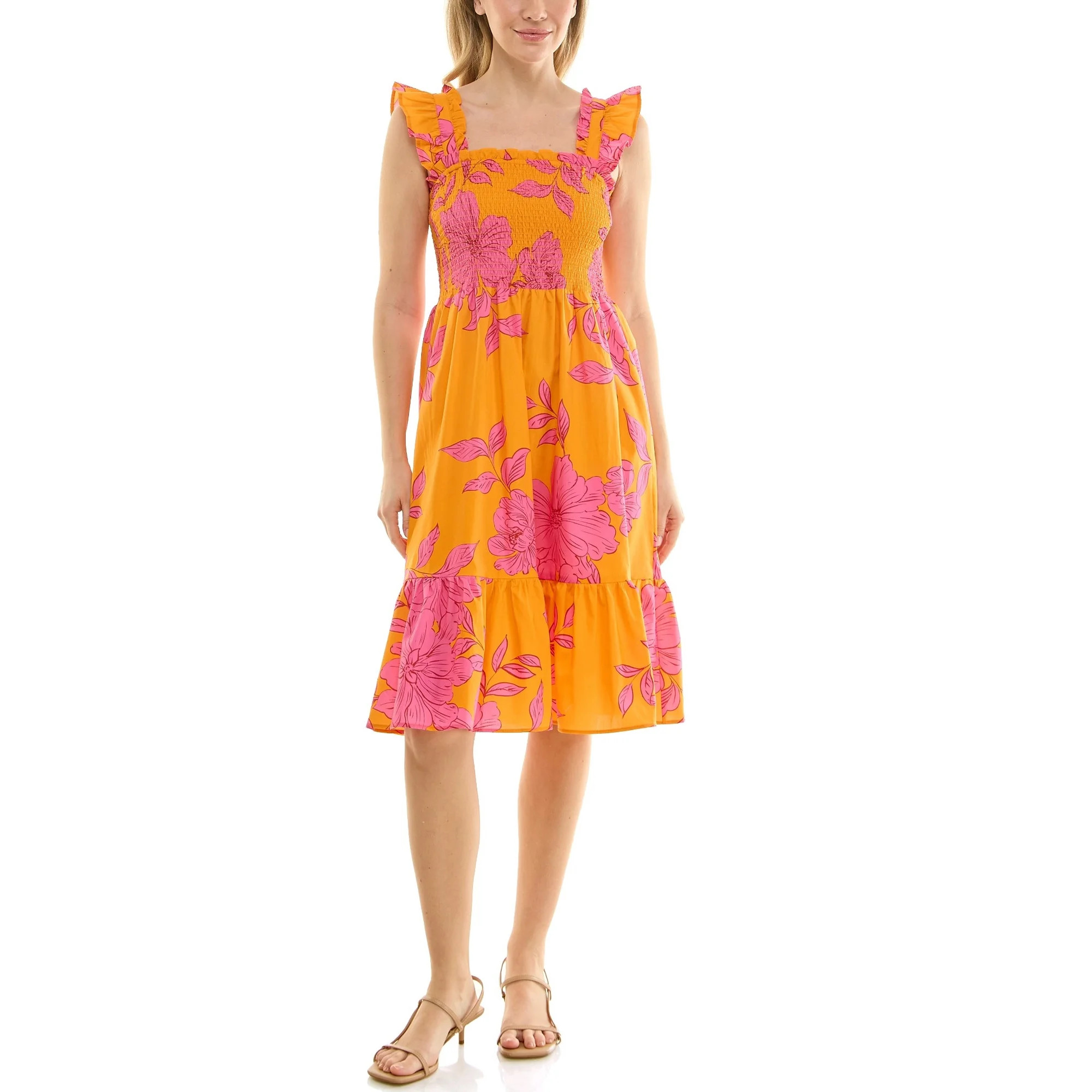 Nanette Lepore Smocked Midi Dress - Walmart.com | Walmart (US)