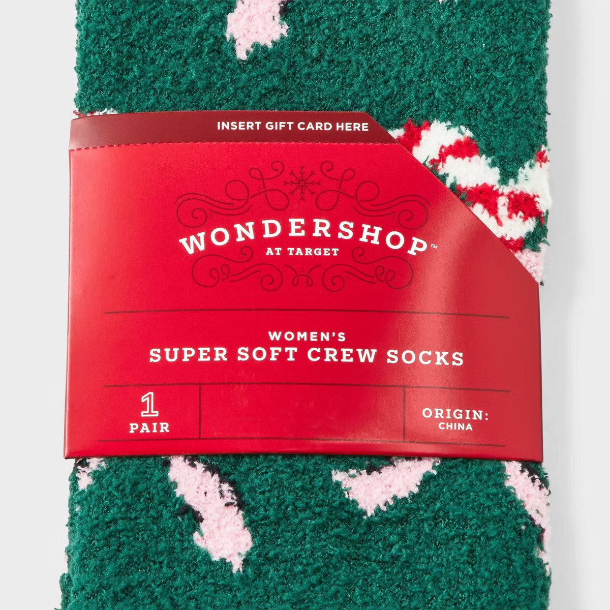 Women's Candy Cane Bows Christmas Cozy Crew Socks with Gift Card Holder - Wondershop™ Green/Whi... | Target
