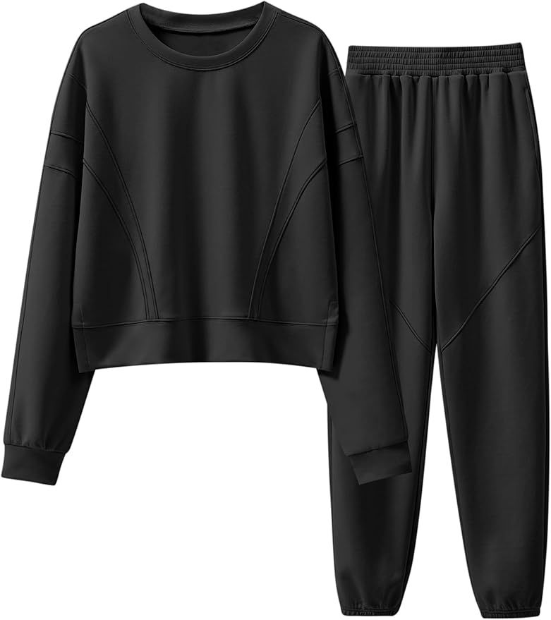 ANRABESS Womens Two Piece Sets Sweatsuits Cropped Sweatshirt & Joggers Tracksuit Sweat Lounge Set... | Amazon (US)