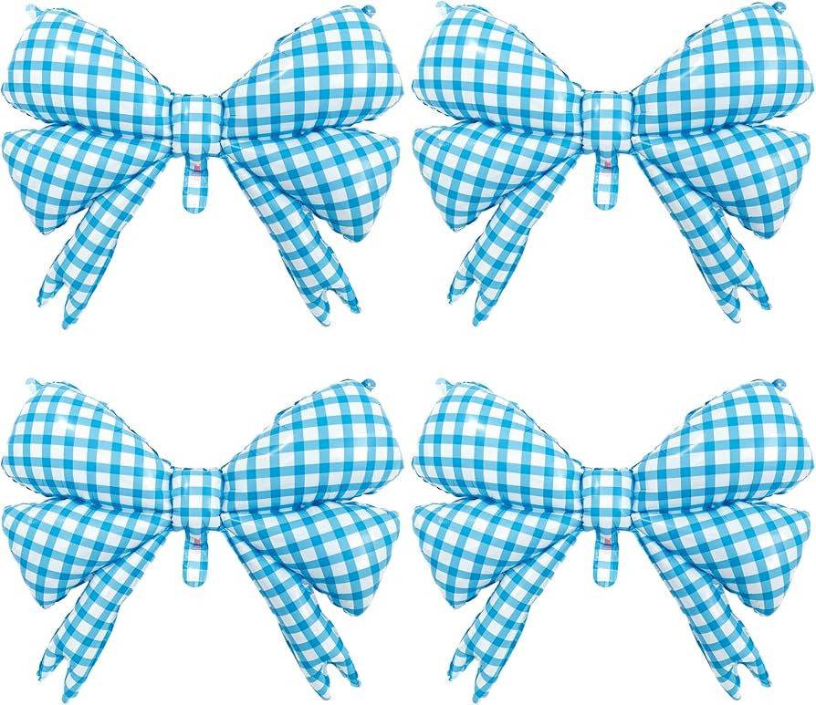 Blue Plaid Bow Foil Balloons Checkered/Gingham Bow Knot Balloon Coquette Bow Preppy Picnic Tea Co... | Amazon (US)