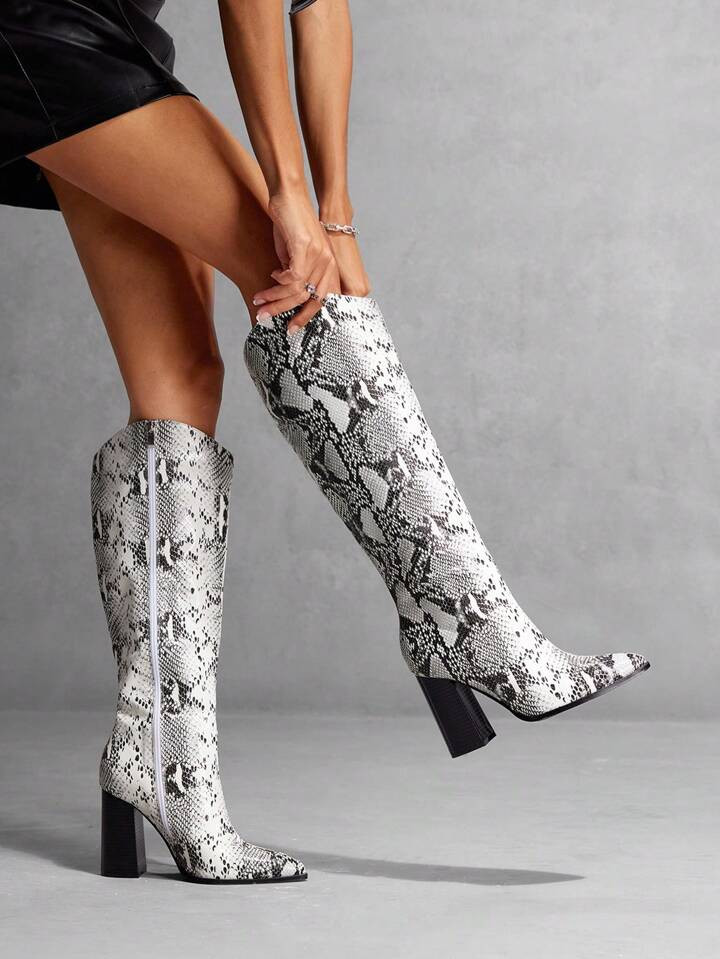 CUCCOO SZL Women Shoes Fashion Autumn And Winter New Long Boots Women's Thick High Heels Retro Sn... | SHEIN