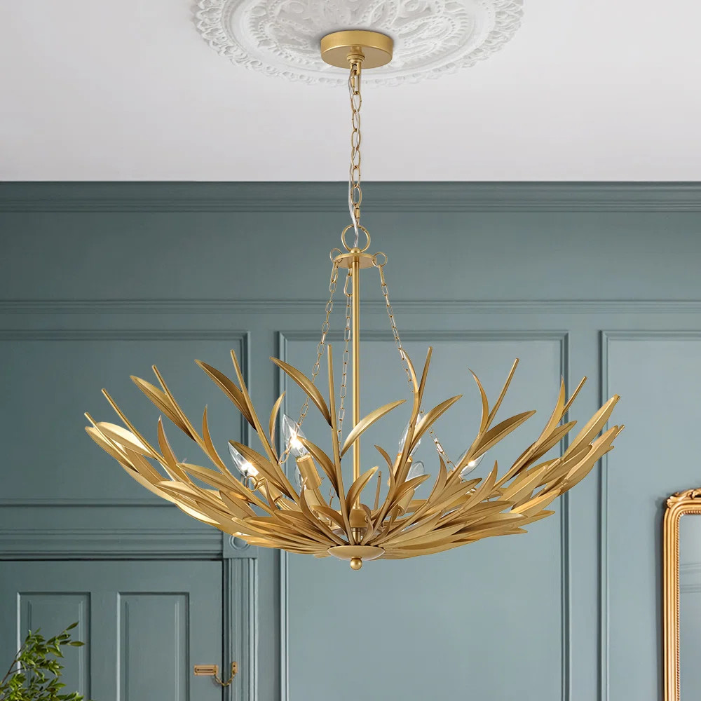 6 - Light Artisanal Foliage Basin Gold Leaf Chandelier | Wayfair North America