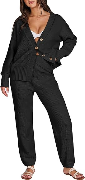ANRABESS Women 2 Piece Outfits Long Sleeve Cardigan Sweater Sets Casual Lounge Matching Clothes S... | Amazon (US)