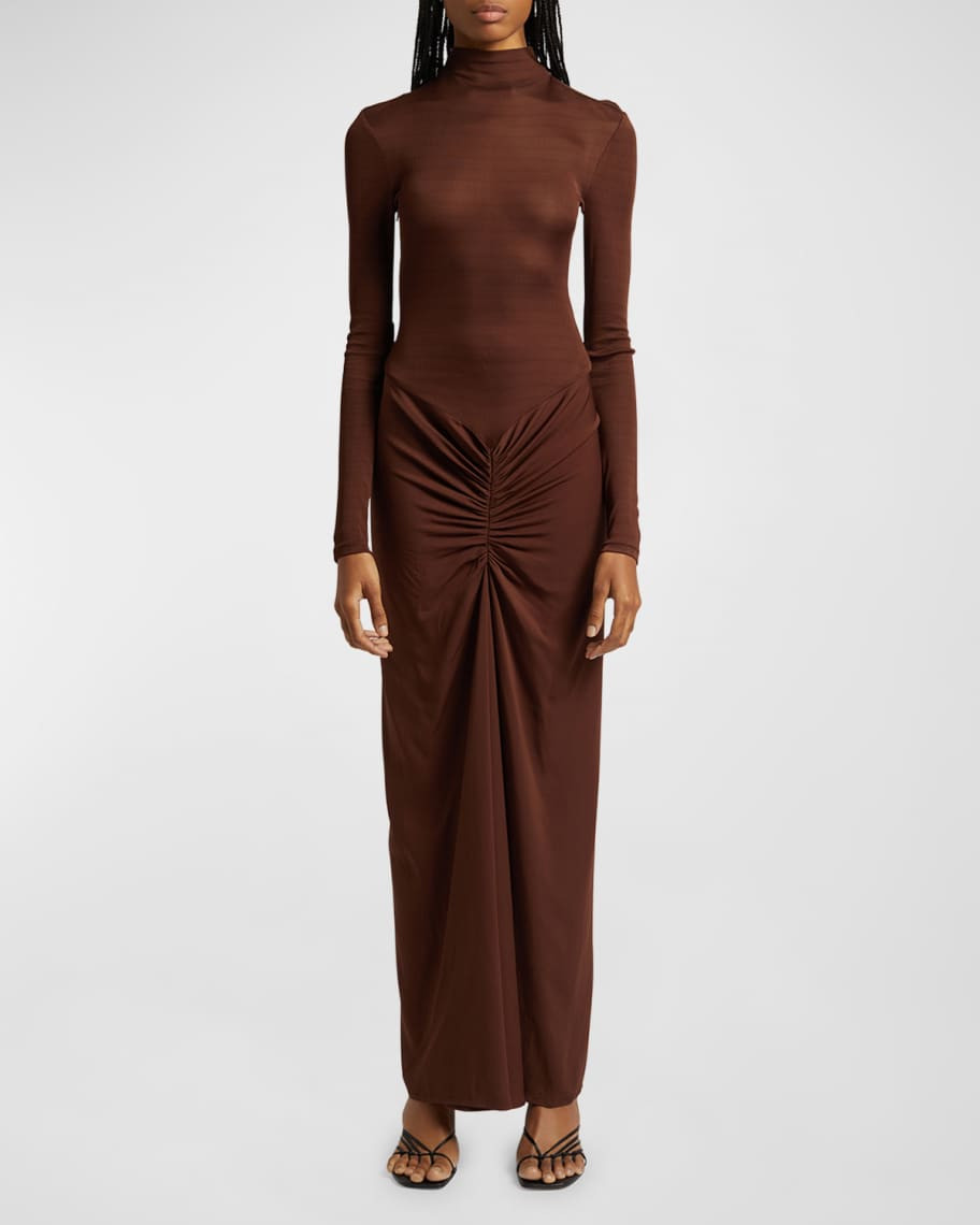 Christopher Esber Fusion Turtleneck Long-Sleeve Gathered Maxi Dress | Neiman Marcus