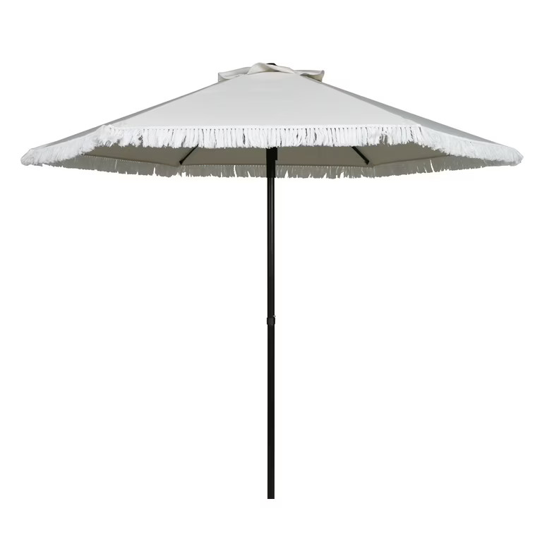 Better Homes & Gardens Outdoor 7.5' White Ventura Fringe Round Push-up Premium Patio Umbrella wit... | Walmart (US)