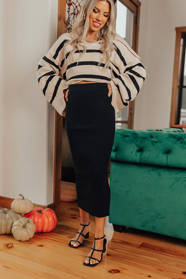 Coffee And Smiles Ribbed Skirt In Black | Impressions Online Boutique