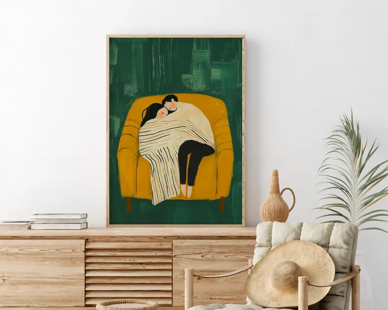 Emerald Green Striped Couple | Abstract Couple Wall Art | Contemporary Artwork | Minimal Couple P... | Etsy (US)