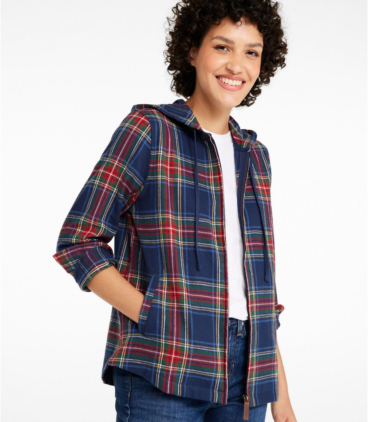 Women's Scotch Plaid Flannel Shirt, Relaxed Zip Hoodie | L.L. Bean