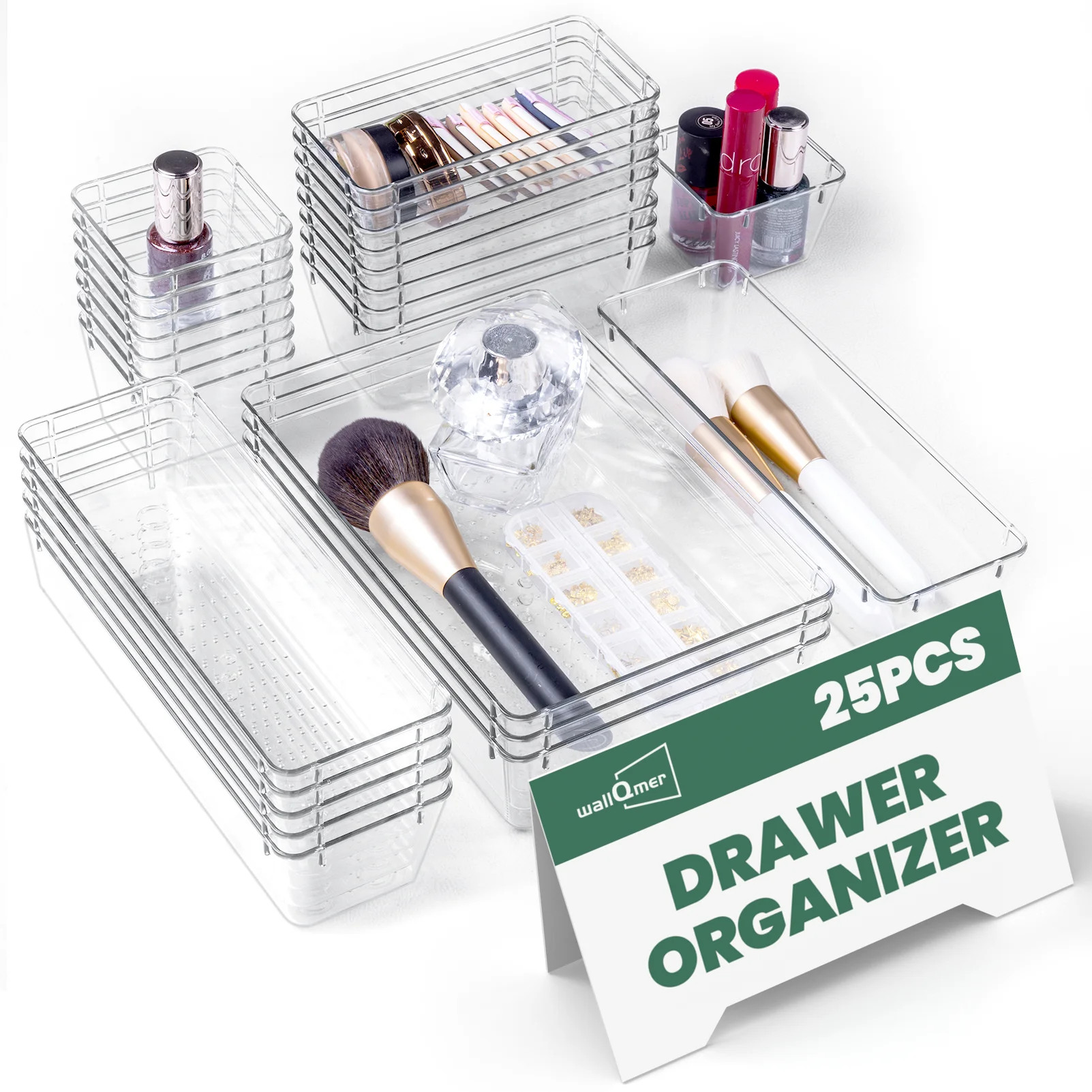 WALL QMER 25PCS Clear Plastic Drawer Organizer Set with Non-Slip Pads, 4 Sizes Organizer Trays fo... | Walmart (US)