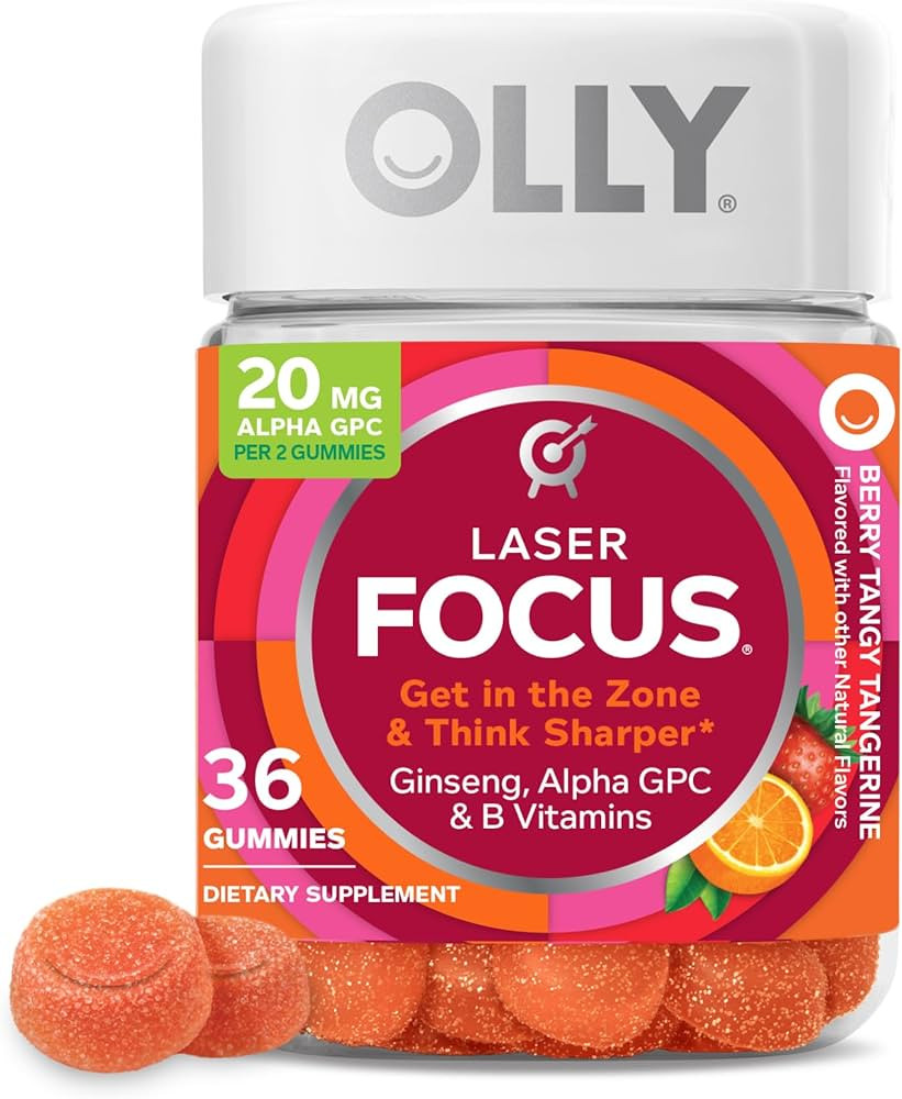 OLLY Laser Focus Gummy, Ginseng, Alpha GPC, B Vitamins, Berry Tangerine Flavor - 36 Count | Amazon (US)