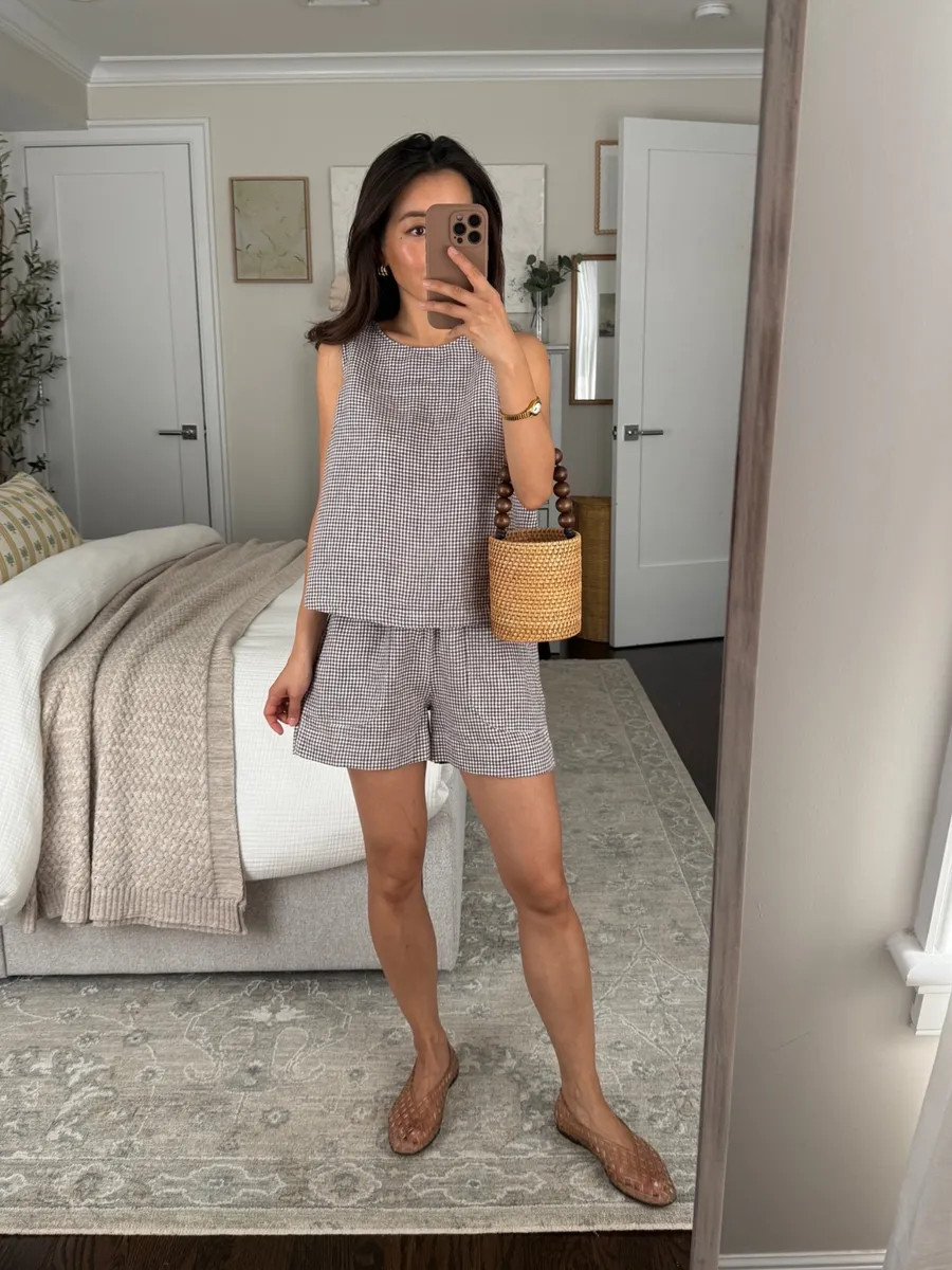 Been wearing this so much in the recent heatwaves!
• Quince 100% linen set. I have XS in the swing top and shorts. Looser fit on me, but shorts have a drawstring. 

@Quince #quincepartner

#LTKootd #LTKSeasonal #LTKPetite