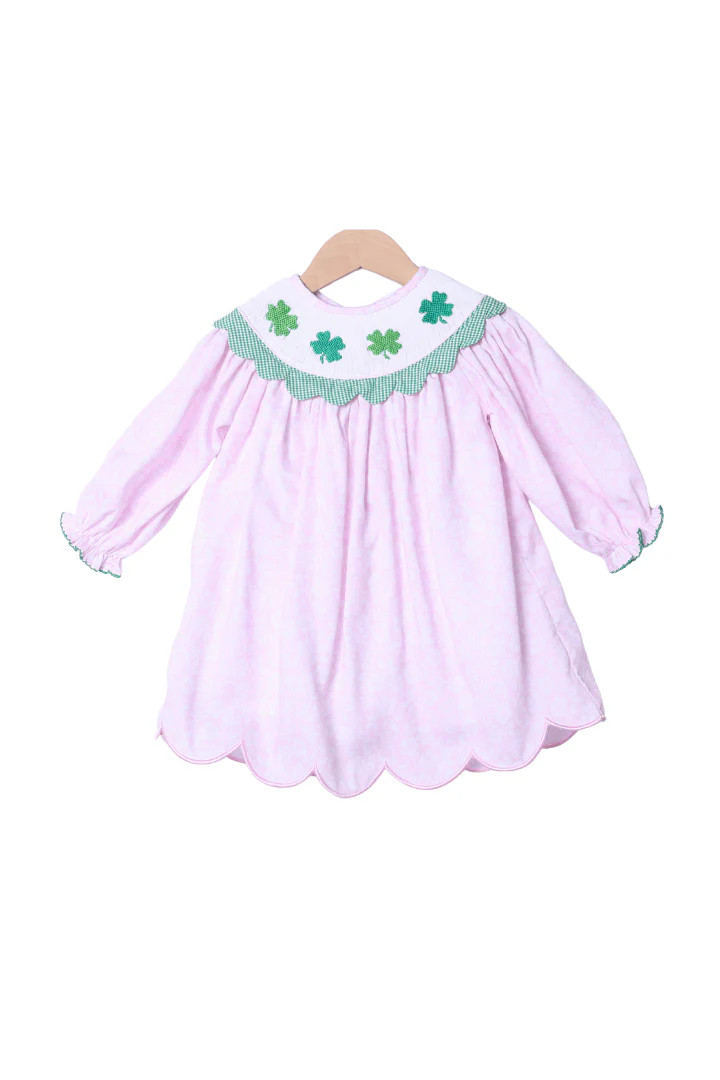 Smocked Clover Pink Floral Bishop Dress | The Smocked Flamingo