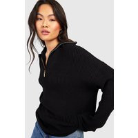 Womens Half Zip Collar Sweater - Black - M | boohoo (US & Canada)