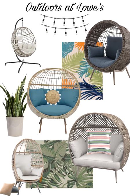 Outdoor decor at Lowe’s / egg chairs / outdoor pillows/ outdoor rugs/ outdoor lights/ patio refresh/ deck decor / plants / outdoor furniture 

#LTKhome #LTKfamily #LTKSeasonal