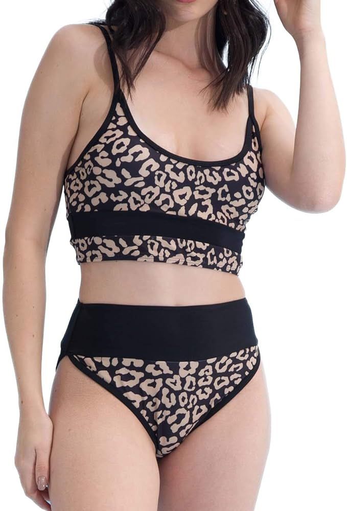 Women's Leopard Cami Bikini Top High Waisted Swimsuit | Amazon (US)
