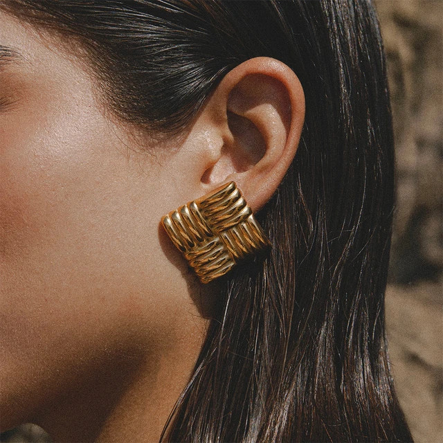 Uworld-pendientes de acero inoxidable con textura cuadrada, joyería resistente al agua, Estilo V... | Aliexpress EU