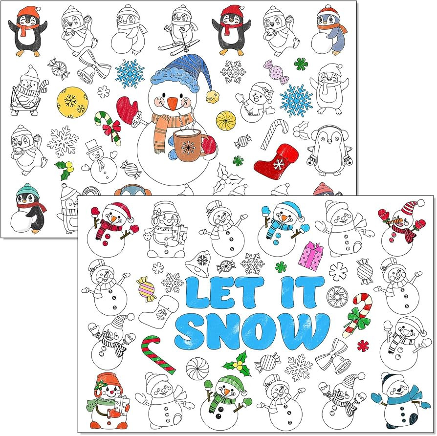Whaline 24Pcs Christmas Coloring Placemats Disposable Snowman Theme Table Mat Winter Coloring Act... | Amazon (US)