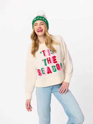 Shiraleah "Tis The Season" Relaxed Sweatshirt, Cream | Shiraleah