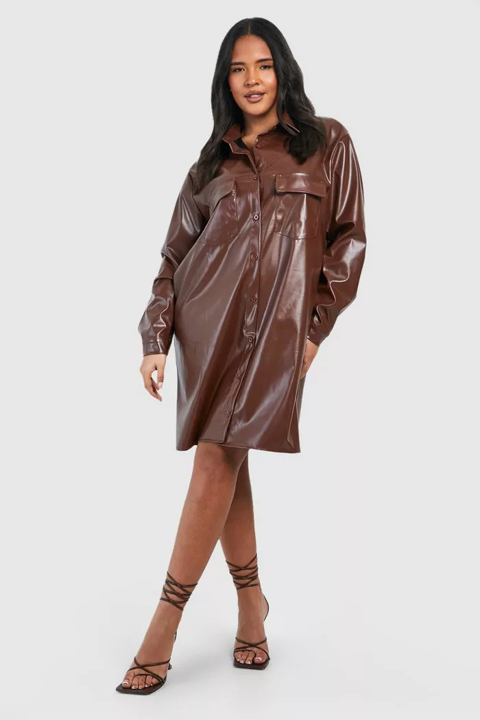 Plus Pu Pocket Shirt Dress | boohoo (US & Canada)