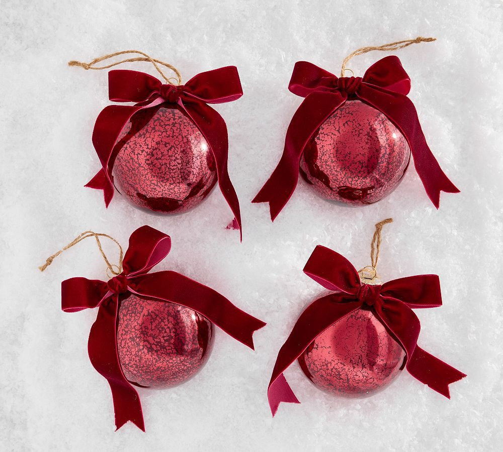Red Mercury Balls With Bows Ornament Box Set of 4 | Pottery Barn (US)