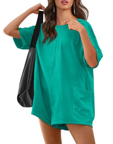 Yousify Rompers for Women Tshirt Romper Shorts Summer Athletic Romper Oversized Jumpsuits with Pockets | Amazon (US)