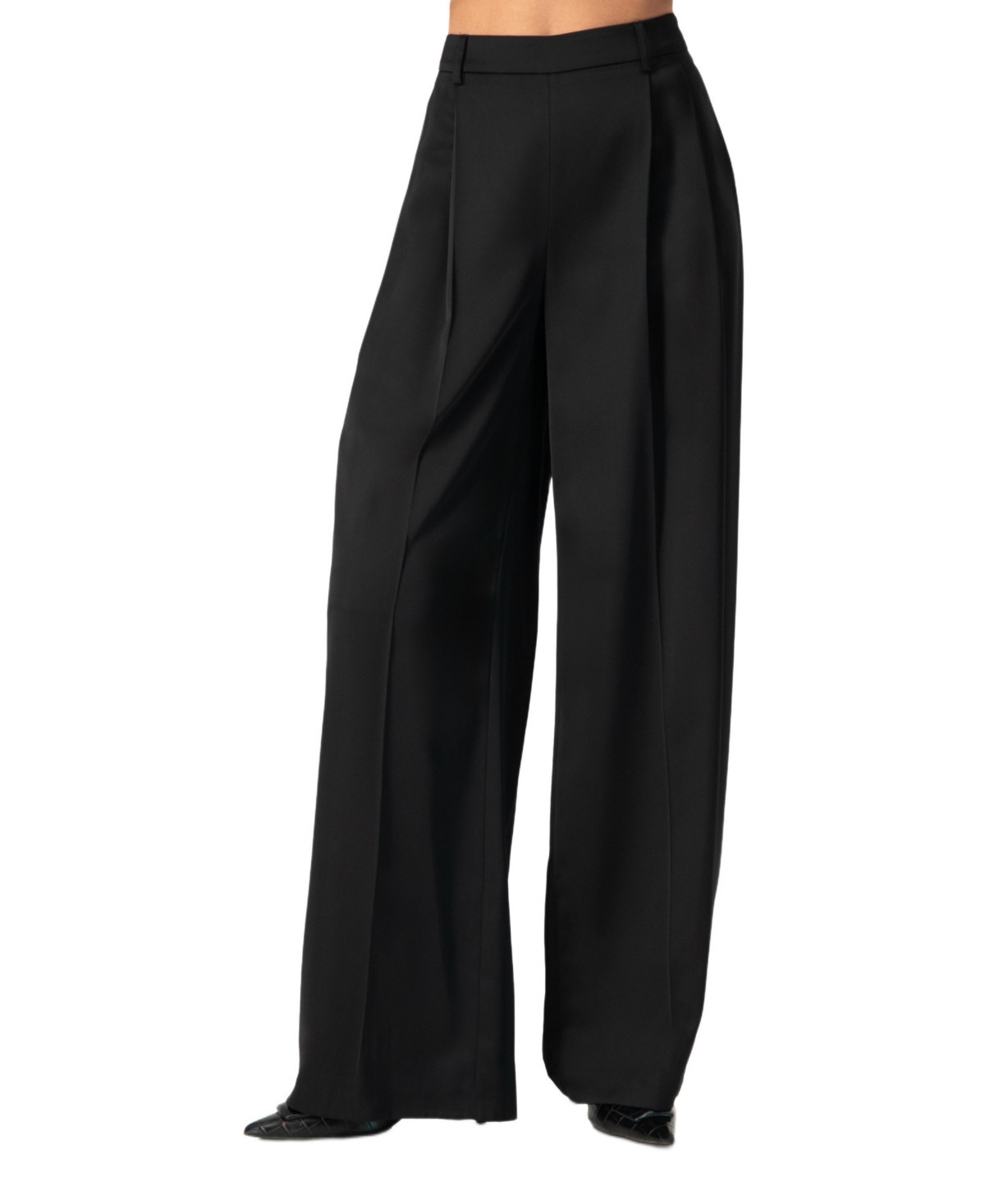 Ivonne Women's Satin Wide Leg Tailored Pants - Black | Macy's