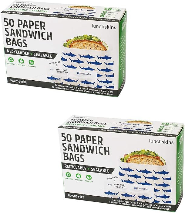 Lunchskins Recyclable & Sealable Paper Sandwich Bags \u2013 100 Count (2-Pack) | Shark Design | E... | Amazon (US)