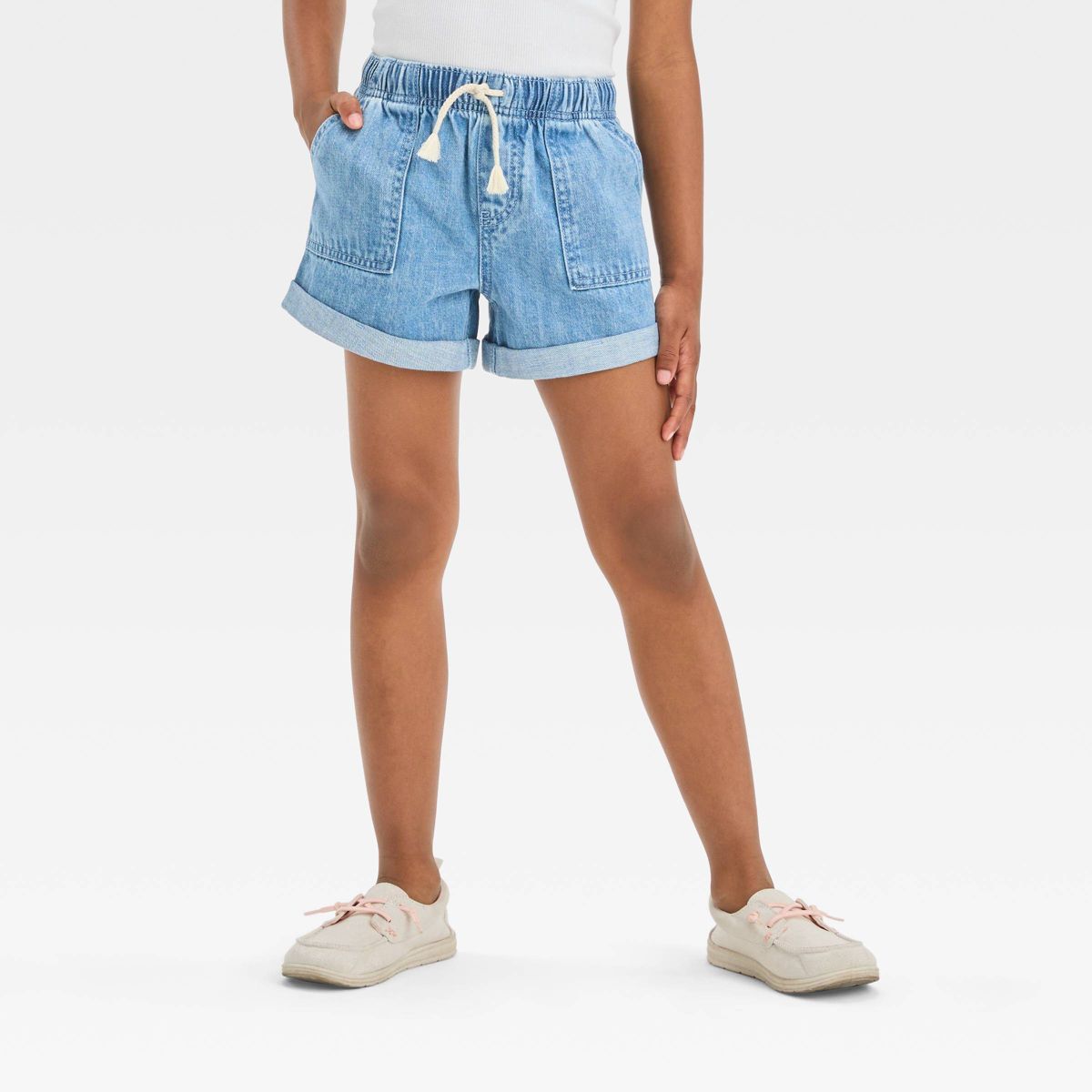 Girls' High-Rise Lightweight Utility Jean Shorts - Cat & Jack™ Medium Wash L | Target