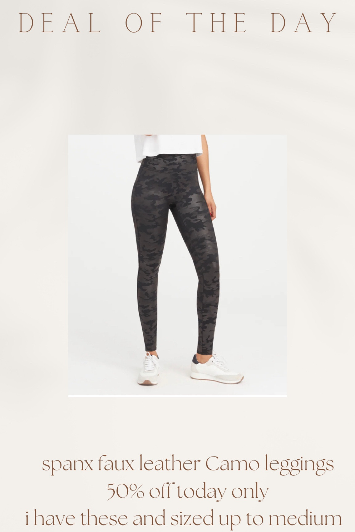Spanx faux leather Camo leggings 50% off today 
I sized up to medium 

#LTKGiftGuide #LTKsalealert #LTKstyletip