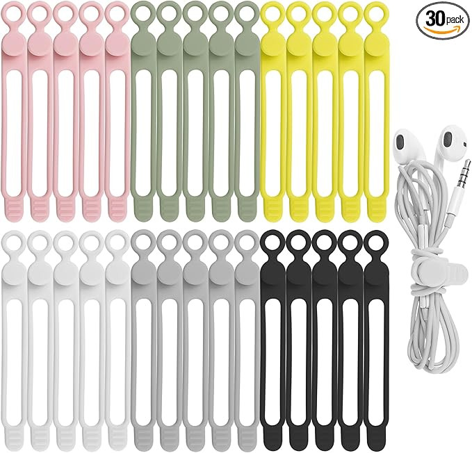 30Pcs Nearockle Silicone Cable Ties for Bundling Earphone, Phone Charger, Computer Cords, Reusabl... | Amazon (US)