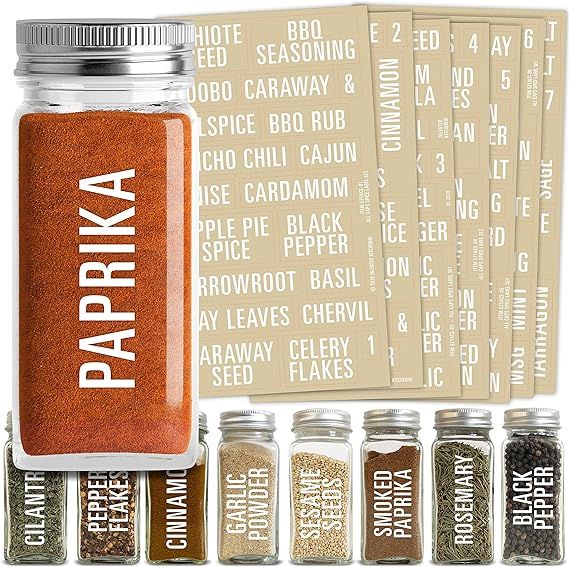 Talented Kitchen 134 Spice Jar Labels Preprinted: 134 White All Caps Spice Names + Numbers. White... | Amazon (US)
